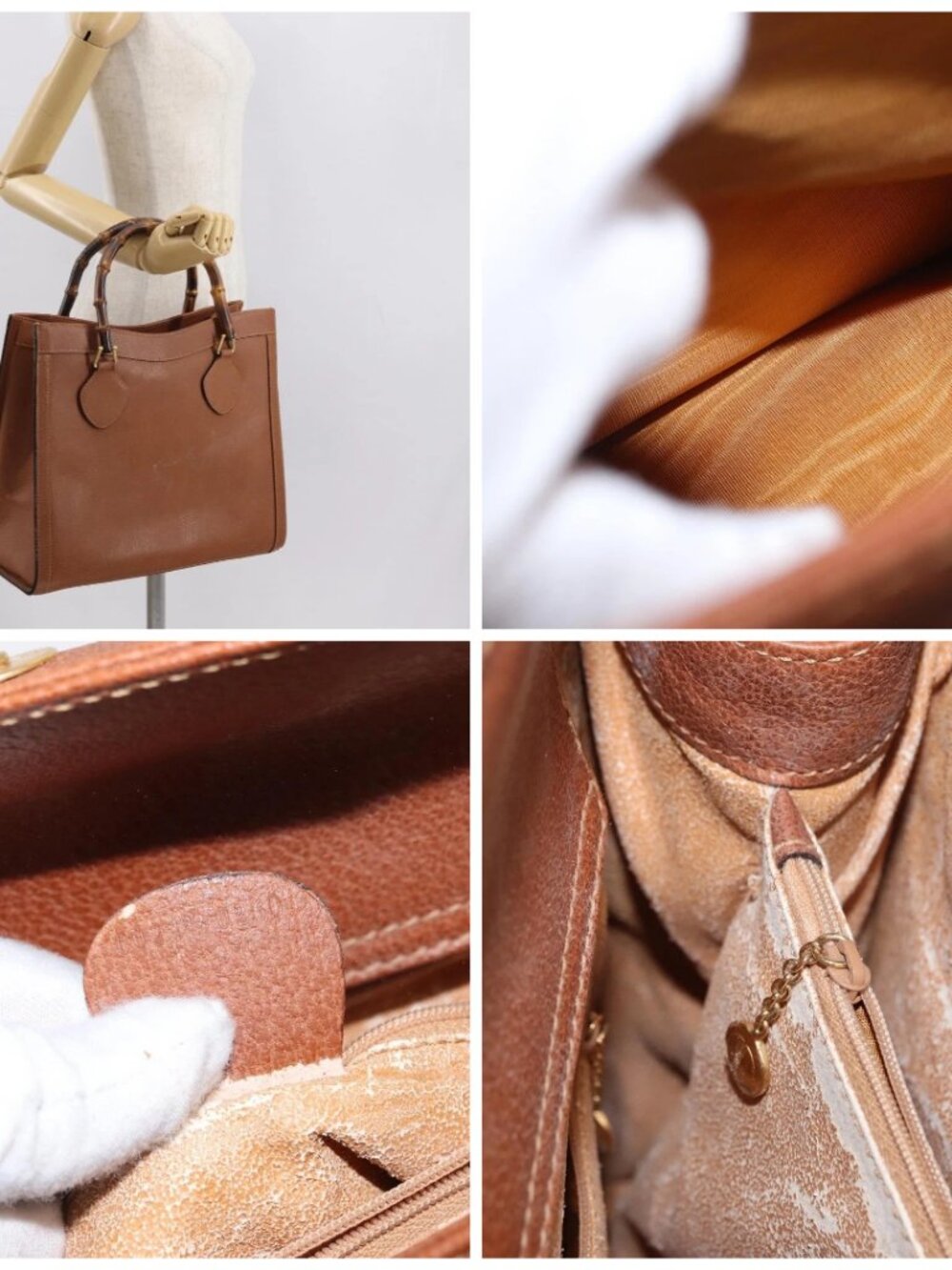 GUCCI Bamboo Tote Bag Leather Brown Gold Auth - Picture 16 of 16
